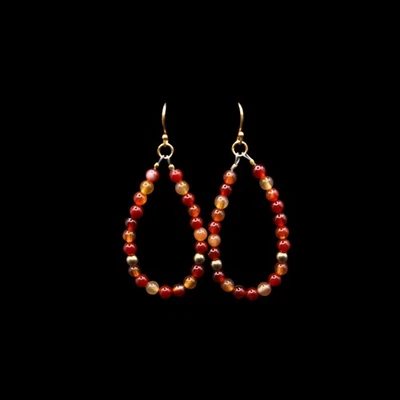 Pendientes de aro con cuentas de piedras preciosas de cornalina con cuentas redondas chapadas en oro de 18k Foto 1 de 4