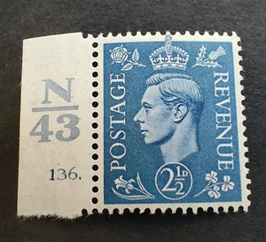 GB KGVI 1941-42 2.5d Pale Ultra. SG489. Control N43 Cylinder No. 136 dot. Mint. - Picture 1 of 2