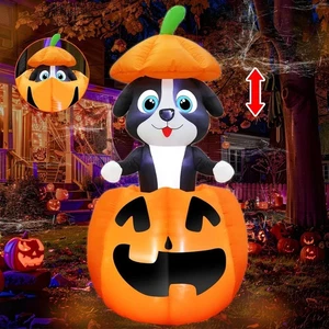 5FT Halloween Inflatables Animated Dog Pumpkin Outdoor Decorations Blow up Yard - Picture 1 of 1
