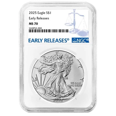 American Silver Eagle 2025 $1 NGC MS70 ER etiqueta azul Foto 1 de 3