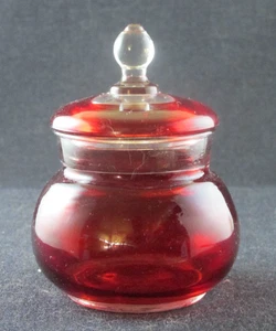 1890S TOY EAPG UNLISTED RUBY STAINED CLEAR GLASS COVERED SUGAR BOWL 3.5IN CHILDS - Picture 1 of 4