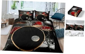 Music Duvet Cover 3D Drum Kit Print Bedding Set Rock Music Theme Comforter - Picture 1 of 4
