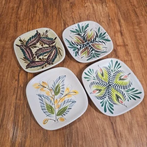 4er Set Vintage Bourne Denby rechteckig Blumen Blatt Pin Geschirr-handbemalt - Bild 1 von 15