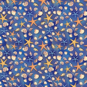 Feline Drive Fabric HIGH TIDES Beachcomber Royal Blue - Fat Quarter (18"x22") FQ - Picture 1 of 8