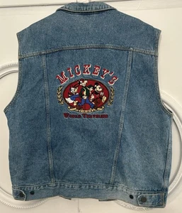 Vintage Jean Jacket Mens Denim Disney Mickey Mouse Sleeveless Reversible Size L - Picture 1 of 19