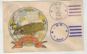 US NAVY BRANCH PATRIOTIC TIBURON CA TRIPLE CANCEL HANDPAINTED FLOATING DRY DOCK - Picture 1 of 2