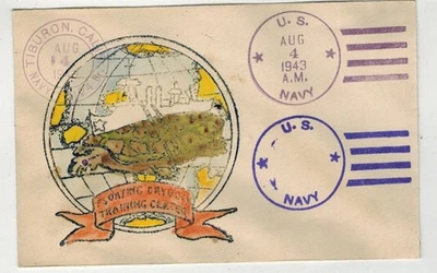 US NAVY BRANCH PATRIOTIC TIBURON CA TRIPLE CANCEL HANDPAINTED FLOATING DRY DOCK - Image 1 of 2