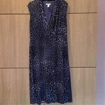 Vestido sem mangas London Times tamanho 12 azul leopardo - Imagem 1 de 4