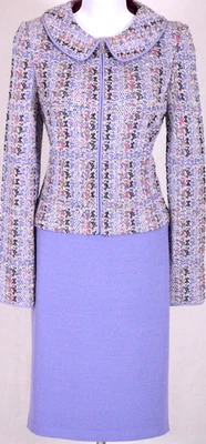 ST.JOHN Women's Knit Tweed Purple Pink White Black Gold Zip Jacket & Skirt Sz 8 - Image 1 of 4