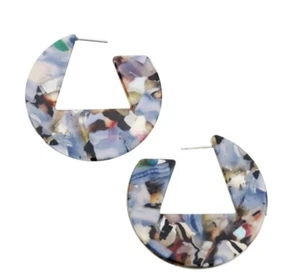 Blue Gray Black Hoops Cream Magenta Accents Multicolor 1 ¾ Inch Diameter Pierced - Imagen 1 de 2