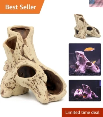Elegant Ceramic Tree Stump for Fish Tanks - Ideal for 10 to 20 Gallon Aquariums - Image 1 of 4