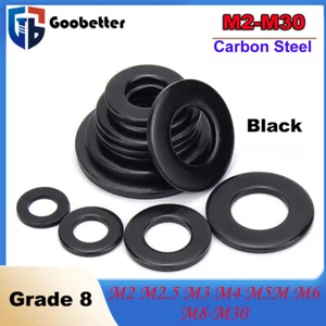 Arandelas Grado 8 Junta Acero al Carbono Negro Espaciador Plano Redondo M2 M3 M4 M5 M6-M30 - Imagen 1 de 43