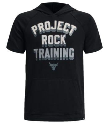 Under armour Project Rock Short Sleeve Hoodie Youth Boys XL PR Training Black - Image 1 of 3