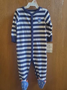 NUEVO CON ETIQUETAS Talla 9M Carter's Azul Marino Blanco Rayas Snap Dormir con Monstruo - Imagen 1 de 2