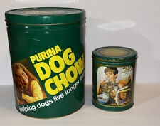 Vintage Purina Dog Chow Metal Tin Container Food Ad Canister 70’s Rare Green