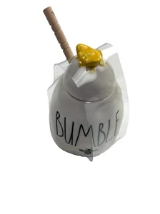 Rae Dunn "BUMBLE" Honey Pot with Wood Dipper Ceramic NEW - Picture 1 of 9