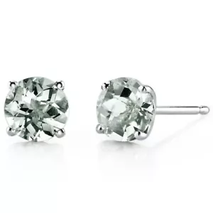 Pendientes redondos de amatista verde de 1,5 quilates en oro blanco de 14 quilates - Imagen 1 de 4