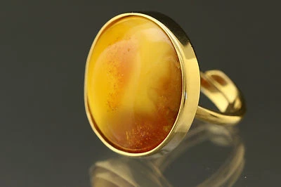 Anillo ajustable vintage yema de huevo ámbar báltico plateado chapado en oro r161201-4 Foto 1 de 4