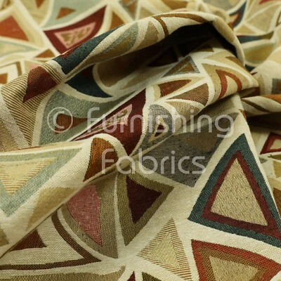 Geometrisches Pyramidenmuster weiß blau beige Chenille Jacquard Polsterstoffe