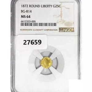 1872 Round California Gold Quarter NGC MS64 - Picture 1 of 2