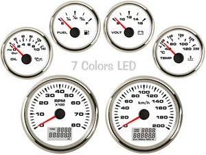 6 Gauge Set GPS Speedometer 200KM/H Tacho Fuel Volts Oil Temp White 7 Colors LED - Picture 1 of 7