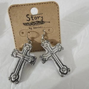 Orecchini traforati croce argento gioielli moda nuovi con etichetta boho western jewelry - Foto 1 di 3