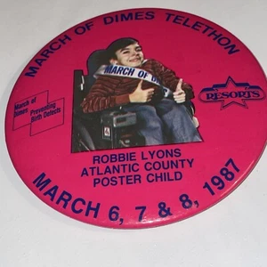Vintage March of Dimes Telethon Pin Button Resorts Casino Poster Kind 1987 R62 - Bild 1 von 7