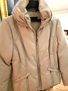 Via Spiga Pillow Collar Large Women's Coat, Tapered at the Waist, Cream Beige - Picture 1 of 4