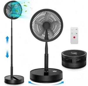 Portable Foldable Rechargeable Oscillating Fan Black 9’7200mah Battery Operated - Picture 1 of 8