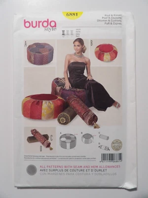 Burda 6881 Cushions & Ottomans 45" 55" Sewing Pattern UNCUT - Image 1 of 3