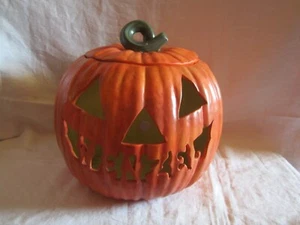 HANDGEFERTIGT Große 12" große Keramik Jack-o-Laterne Kürbis beleuchtet Halloween - Bild 1 von 17