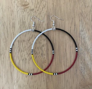 1 Pair 2.5” Native American Style Medicine Wheel Beaded Hoop Earrings - Picture 1 of 1