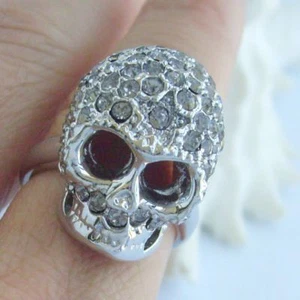 Unique Cocktail Skull Skeleton Ring Gray Austrian Crystal CR788C1 - Picture 1 of 6