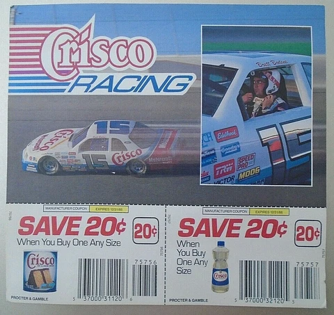 NASCAR Brett Bodine #15 Thunderbird Crisco Racing Postcard & Coupons 1988 Cover