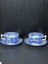 2-Older Spode England Blue Italian C. 1816 S Tea Cup and Saucer Set