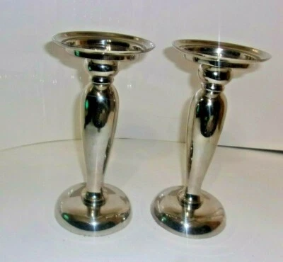 Juego de 2 Candelabros Espejo Plata Soporte Velas Cónicas Cónicas Cenas 9 1/2" H Foto 1 de 3