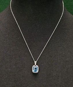 Alwand Vahan AV 14K White Gold Topaz / Diamond Halo Pendant Necklace Italy - Picture 1 of 23