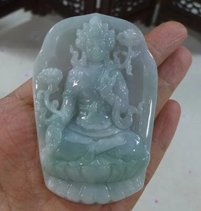 Cert'd Natural Type A Jadeite Jade Big Kwan-yin Pendant 0044 - Bild 1 von 7