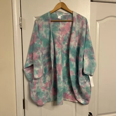 Venus Cardigan Sweater Women's XXL Purple Pink 100% Cotton Tie-dye 3/4 Sleeve - Image 1 of 4