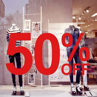 AVELIUK LARGE 50% OFF Sale Shop Window Sign Vinyl Stickers Retail Display Decal 80 x 40