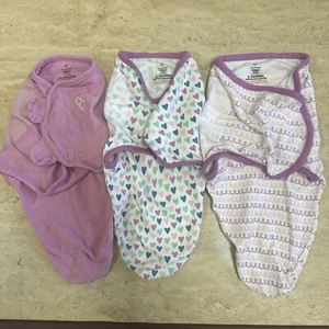 (3) Baby Swaddle Me Size SM/MED Sleep Sack 7-14 lbs - Girls. - Preowned - Picture 1 of 5
