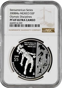 Mexico 5 pesos 2008, NGC PF69 UC, "Ibero-America - Olympics" silver coin - Picture 1 of 2