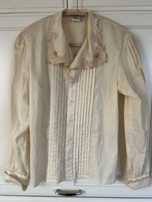 J G Hook Vtg Blouse 80s Embroidery Lace Collar Pintucks L/S Romantic Cottagecore - Image 1 of 4