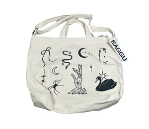 NWT Baggy Horizontal Zip Duck Embroidered Ballet Icons Canvas Tote Bag Magical - Picture 1 of 5