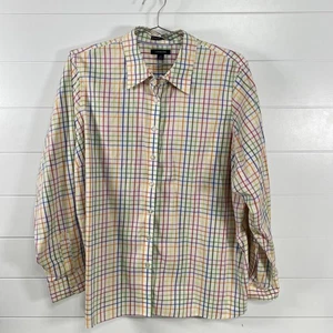 Camicia Lands' End donna 22W multicolore a quadri senza ferro pinpoint Oxford abbottonata - Foto 1 di 12