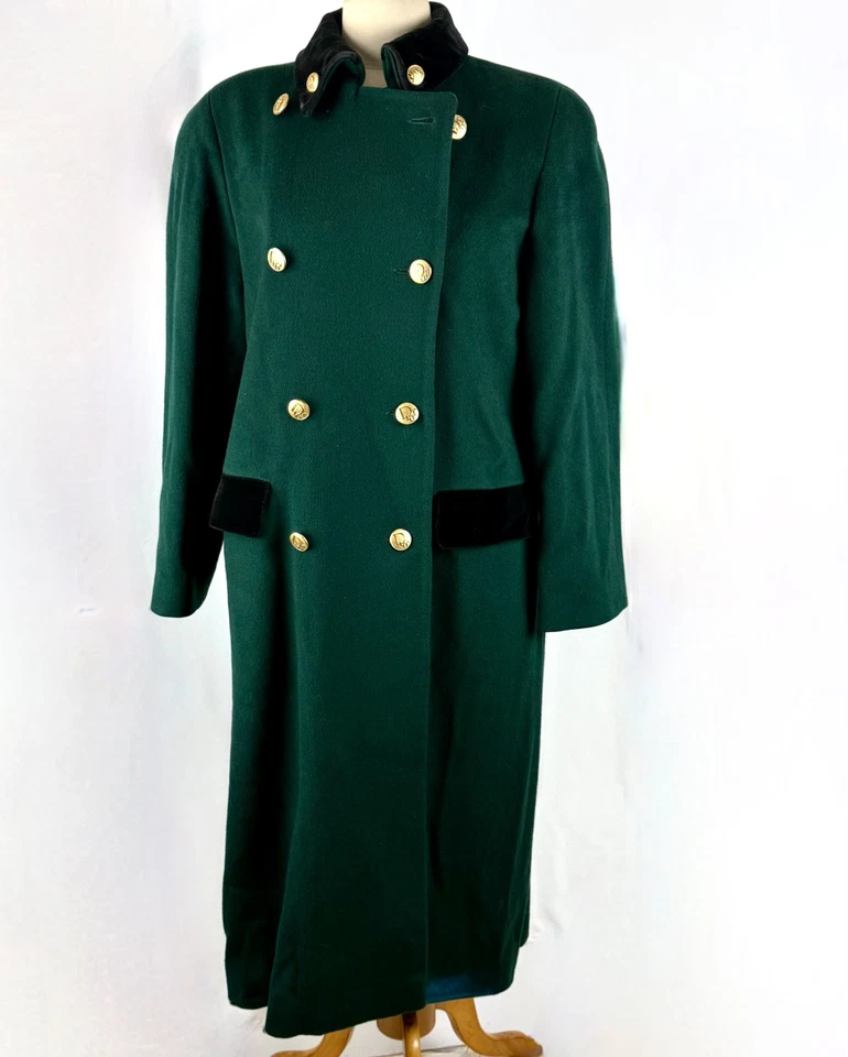 Винтажный Christian Dior пальто M зеленый шерсти двубортный военный логотип кнопки - Изображение 1 из 4