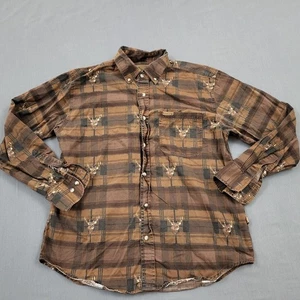 Outdoor Life Shirt Mens Medium M Long Sleeve Button Up Deer Pocket Striped Brown - Picture 1 of 10