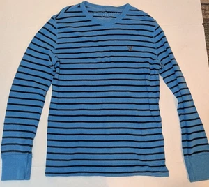 American Eagle Mens M Vintage Fit Long Sleeve Shirt Blue Striped Thermal - Picture 1 of 7