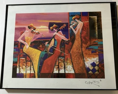 Charles Lee Print Abstract Violins Framed Colorful Art. B4-4 - Image 1 of 4