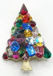 Mid Century Vintage seltene WEISS mehrfarbige Strass Weihnachtsbaum Pin - Bild 1 von 3
